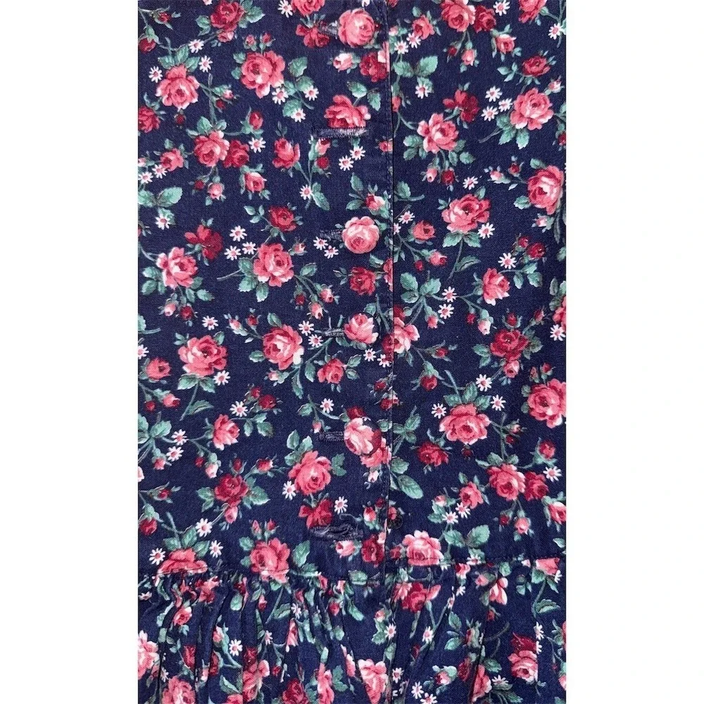 Handmade Girls Navy Pink Floral Cottagecore Sleeveless Dress Size 6